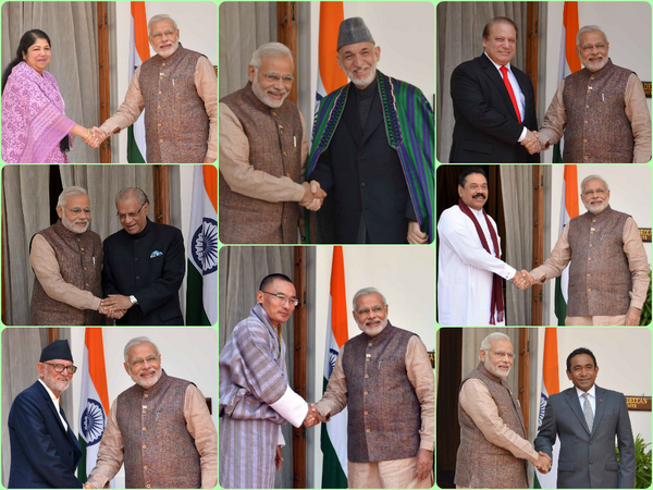 Modi with SAARC leaders at the swearing in ceremony